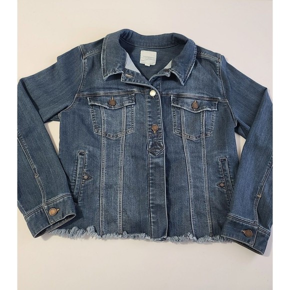 Liverpool Los Angeles Distressed Denim Jacket Women's Size Large Blue - Picture 4 of 12